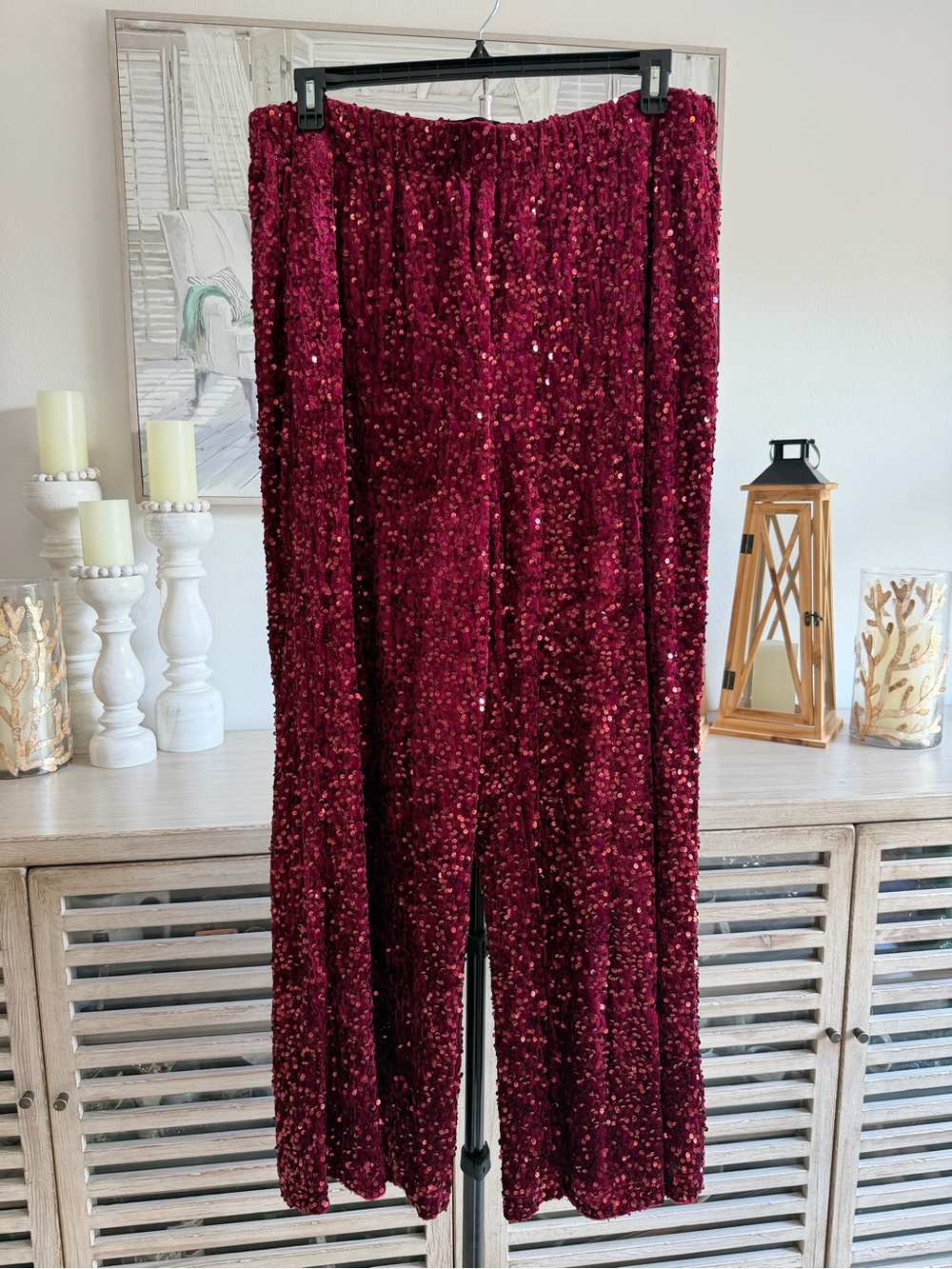 Vince Camuto Burgundy Sequin Wide-Leg Pants